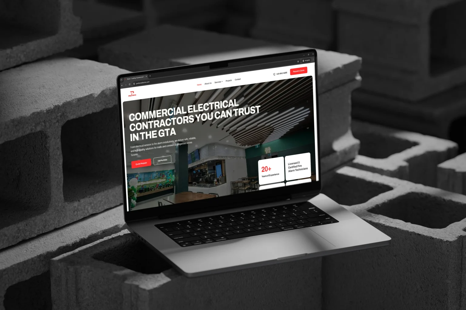 Pro Force Electric Website design on a mockup by Groundwork Agency